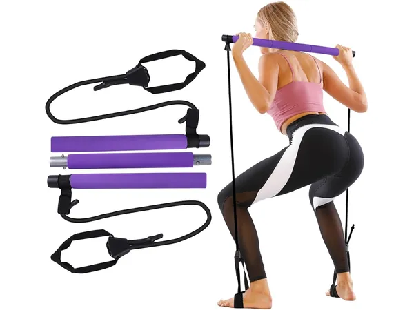 GLKEBY kit barre de Pilates réglable avec bande de résistance