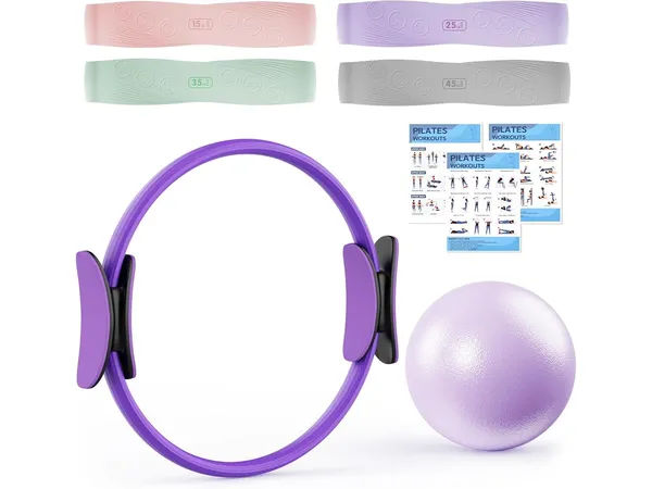 XTTANK set anneau Pilates, 4 bandes de résistance et mini ballon